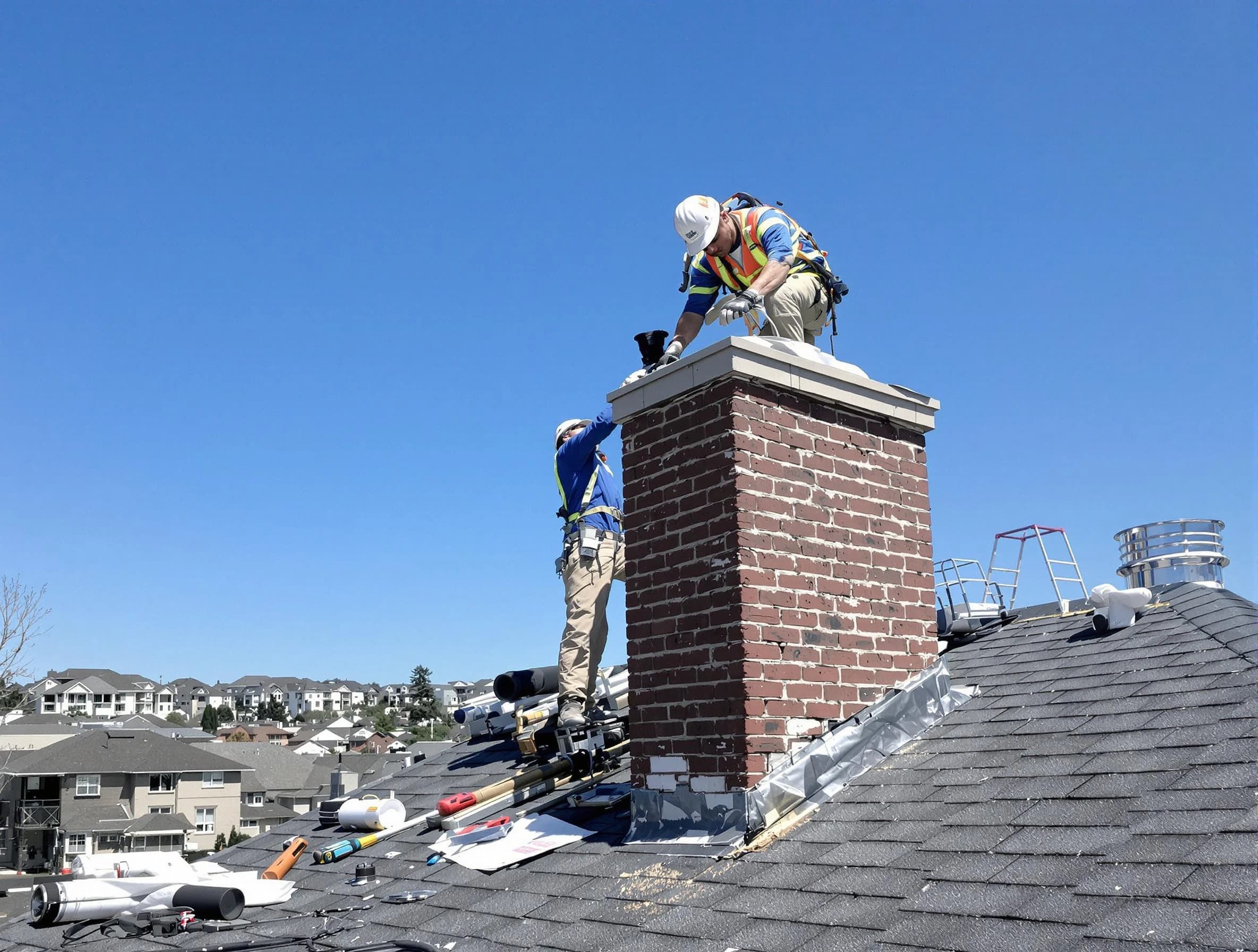Leominster Chimney Sweep repairing a chimney crown in Leominster, MA