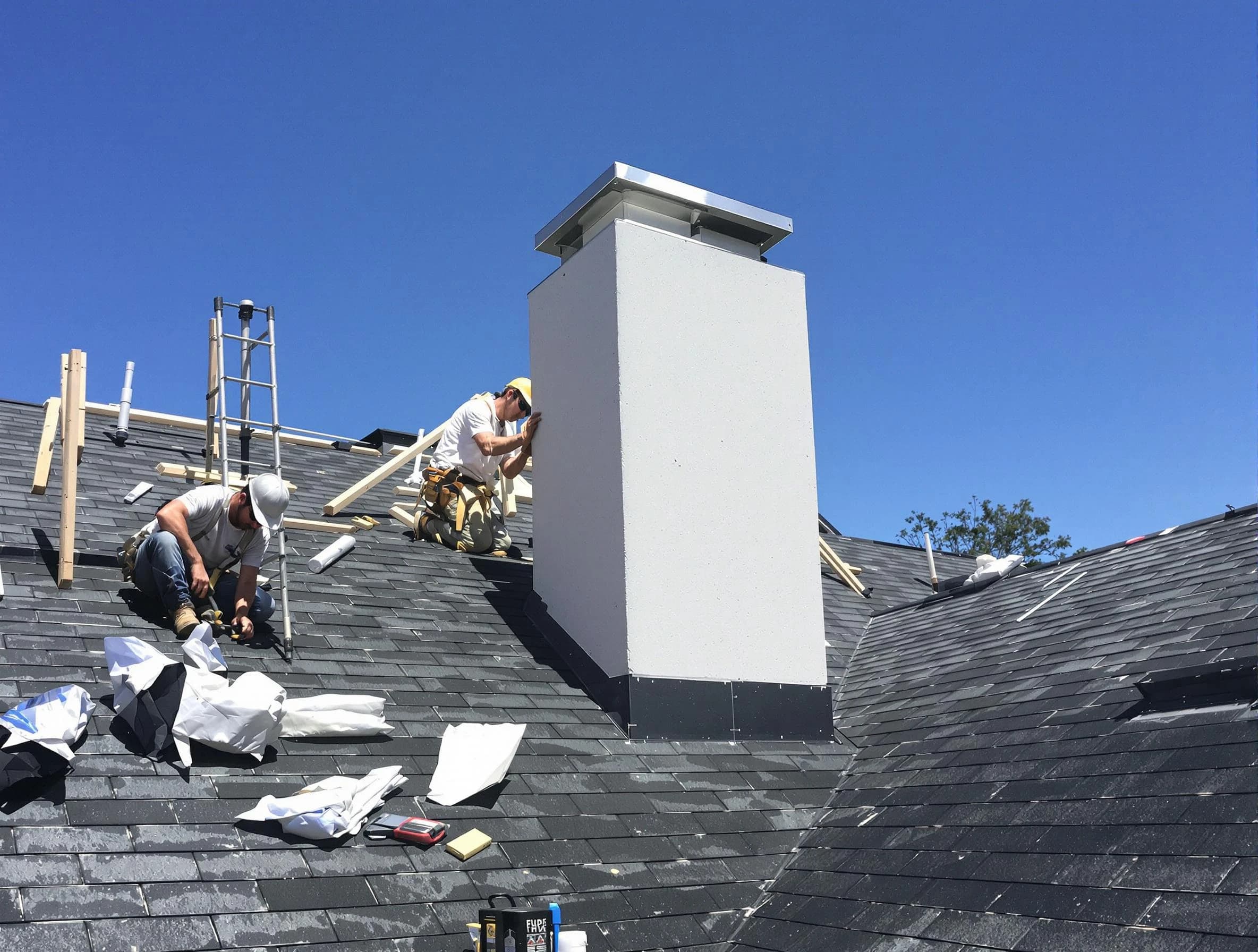Leominster Chimney Sweep crew installing a new chimney in Leominster, MA