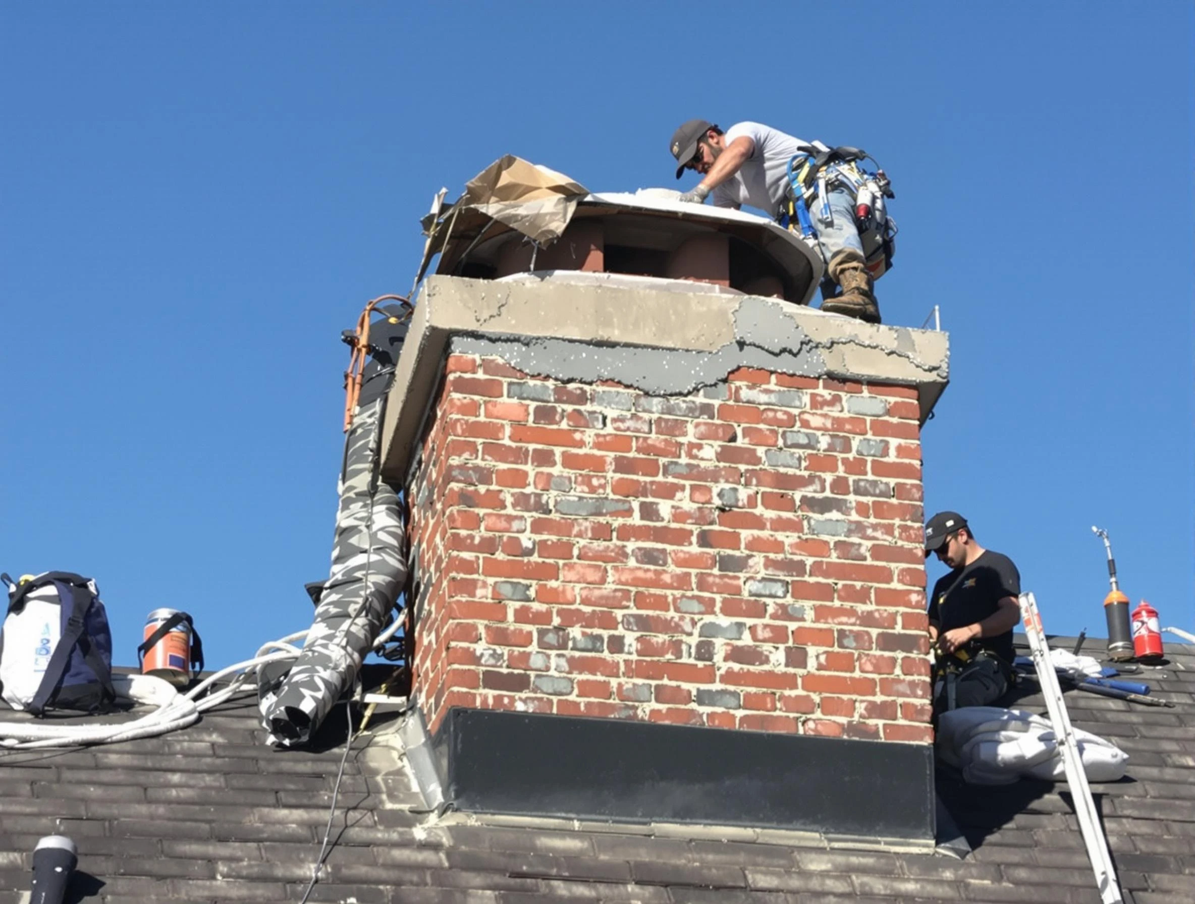 Leominster Chimney Sweep installing a custom chimney crown in Leominster, MA