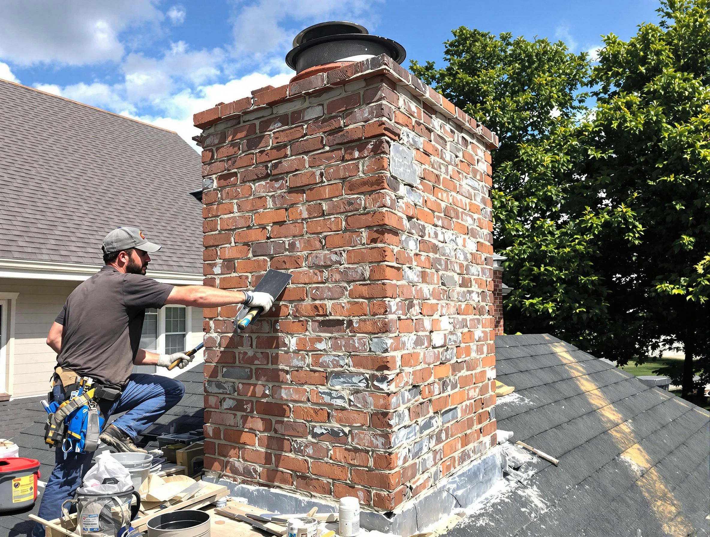 Completed chimney rebuild by Leominster Chimney Sweep in Leominster, MA