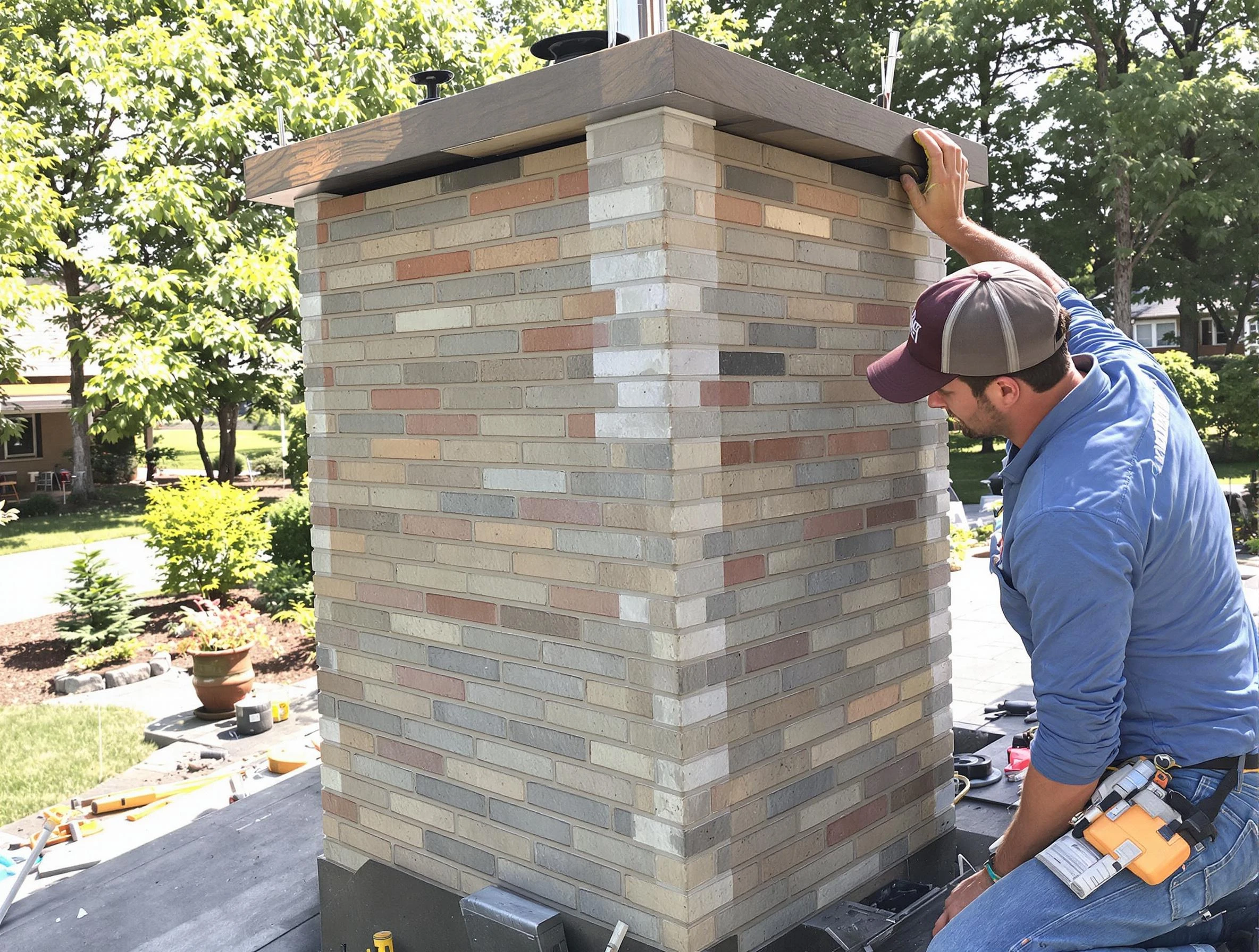 Leominster Chimney Sweep completing a modern chimney remodel in Leominster, MA